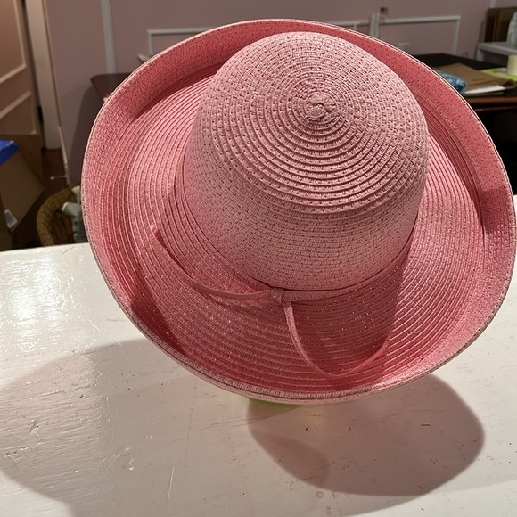 Pink Sun N Sand straw-like, Paper Braid, Summer Hat with Turned-Up Brim - Picture 3 of 7